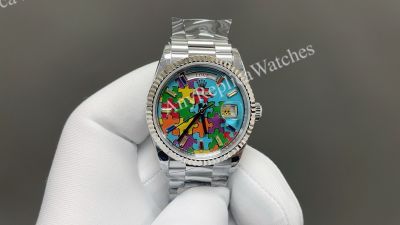 8+ Factory Rolex Daydate 36mm DD 3255 Movement Puzzle Face White Gold Band Watch